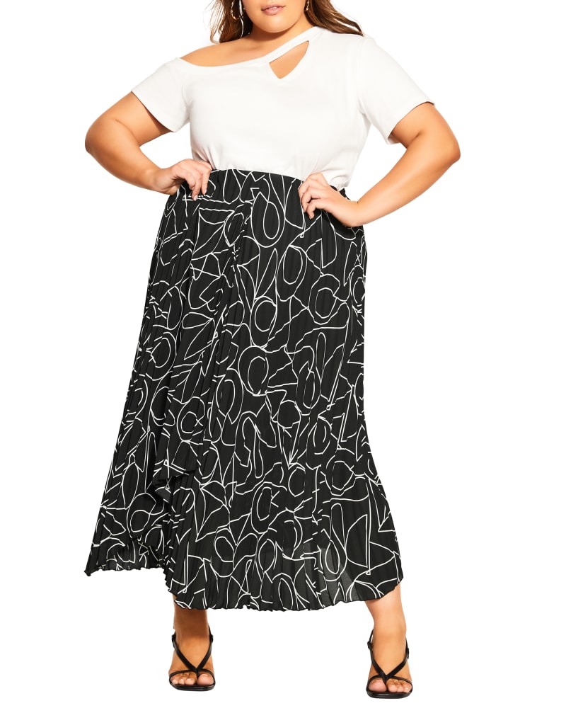 Front of a model wearing a size XXS SKIRT MIA in Linear Lines by City Chic. | dia_product_style_image_id:266045